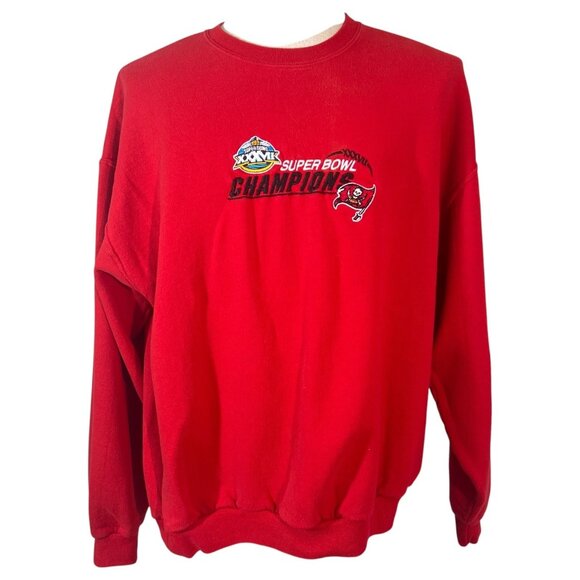 2003 Tampa Bay Buccaneers Super Bowl XXXVII Red Sweatshirt Mens Size XL Vintage - Picture 1 of 6